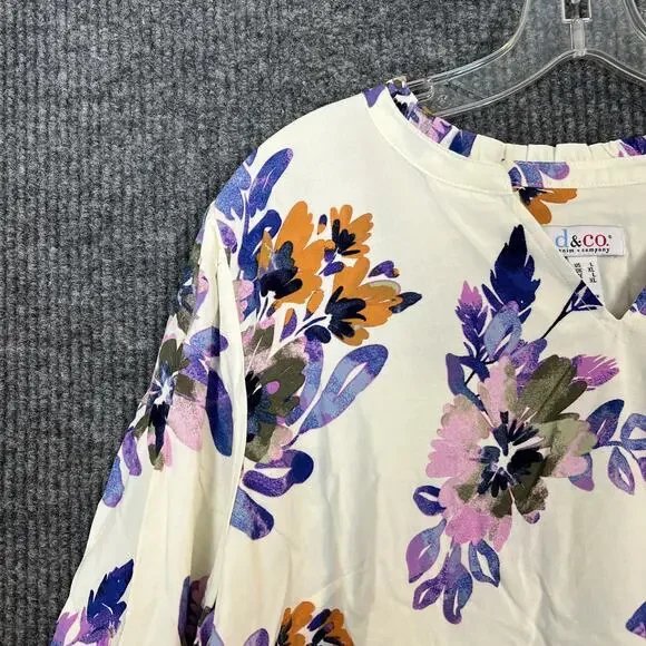 Denim & Co. Printed Blouse with Smocked Cuff Womens Size Large Floral Bohemian - Picture 3 of 10